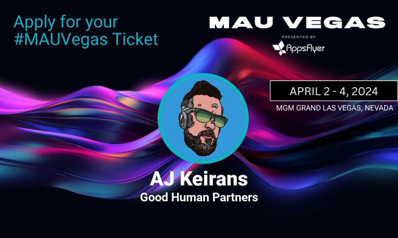 MAU Vegas graphic for April 2-4, 2024 at the MGM Grand Las Vegas, with an illustrated AJ Keirans of Good Human Partners.